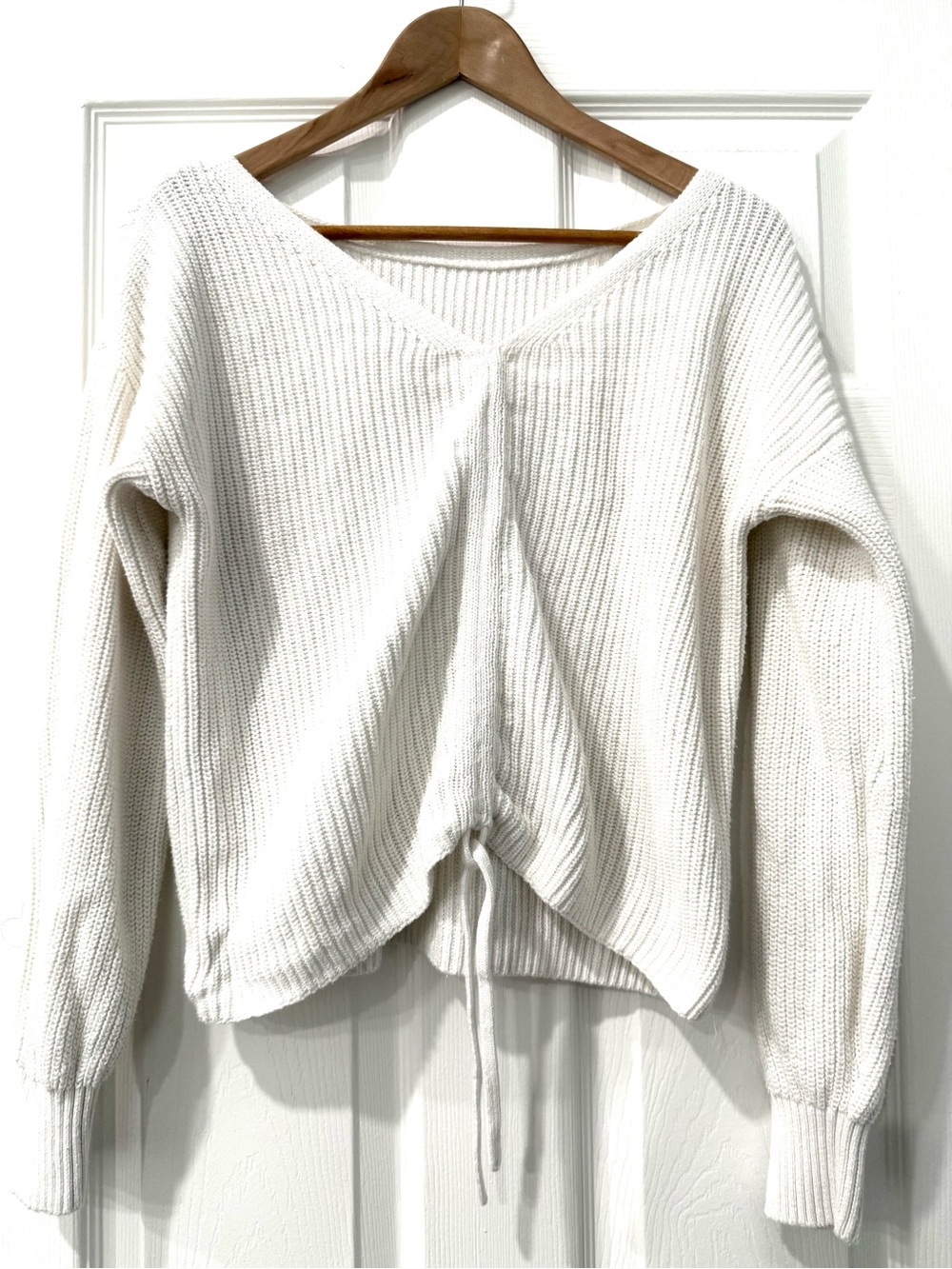 Abercrombie & Fitch Cream V-Neck Drawcord Knit Sweater